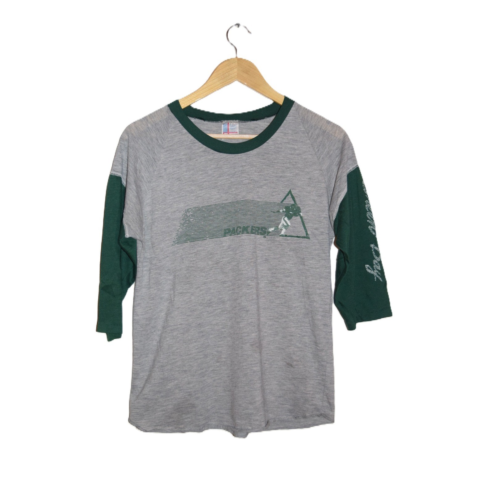 Garan Green Bay Packers Raglan T-Shirt Women Large Gray Green Good Vintage NFL