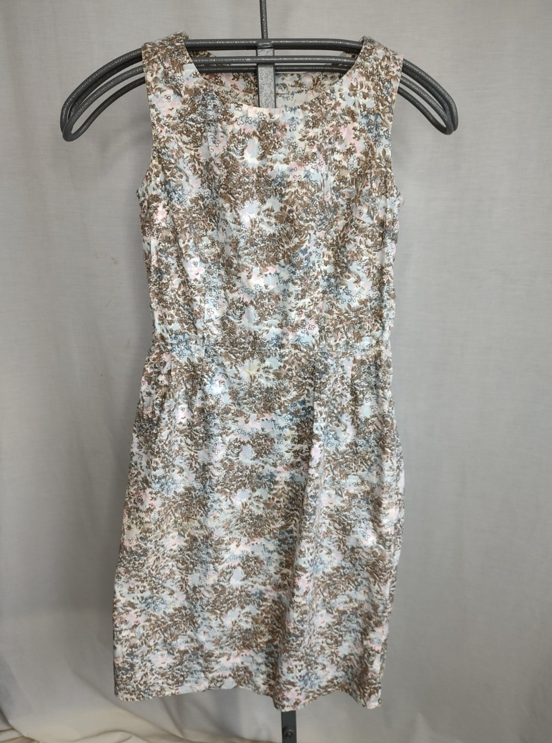 Vtg 40s/50s/60s Handmade Floral Dress Womens Sz Sm Sleeveless Sheath Side Zipper