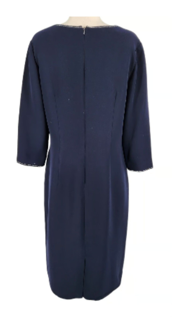 Vintage David Warren Dark Navy Blue White Ticking Sheath 1960s Dress Large
