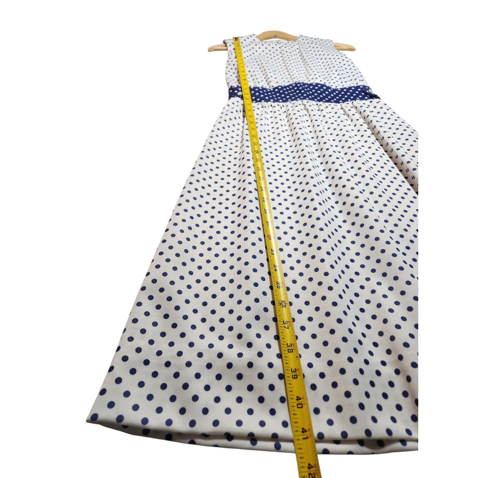 Vintage Polka Dot Midi Dress Navy White Rockabilly Pinup Cottagecore Nautical S