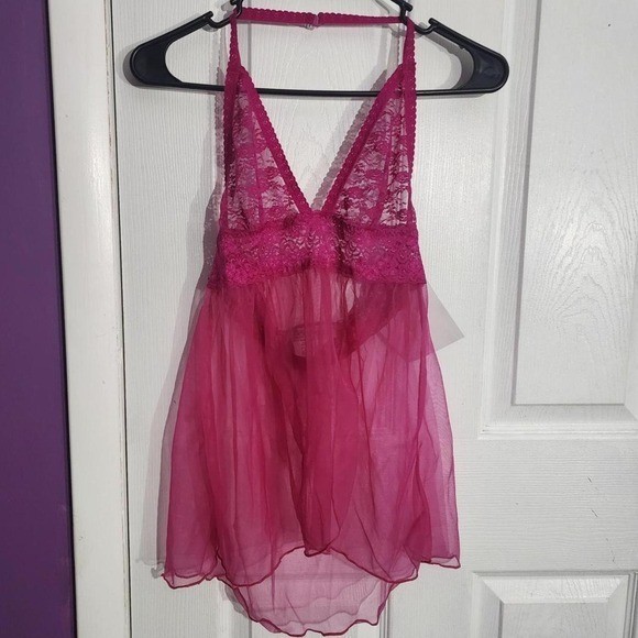 Vintage Pink Mesh Floral Babydoll & Panty Set