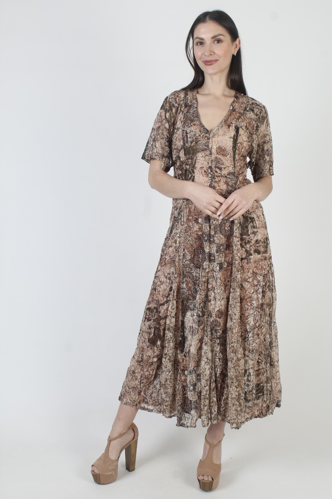 Vintage Camouflage Gypsy Lace Dress 90s Sheer Forrest Army Green Grunge Maxi M