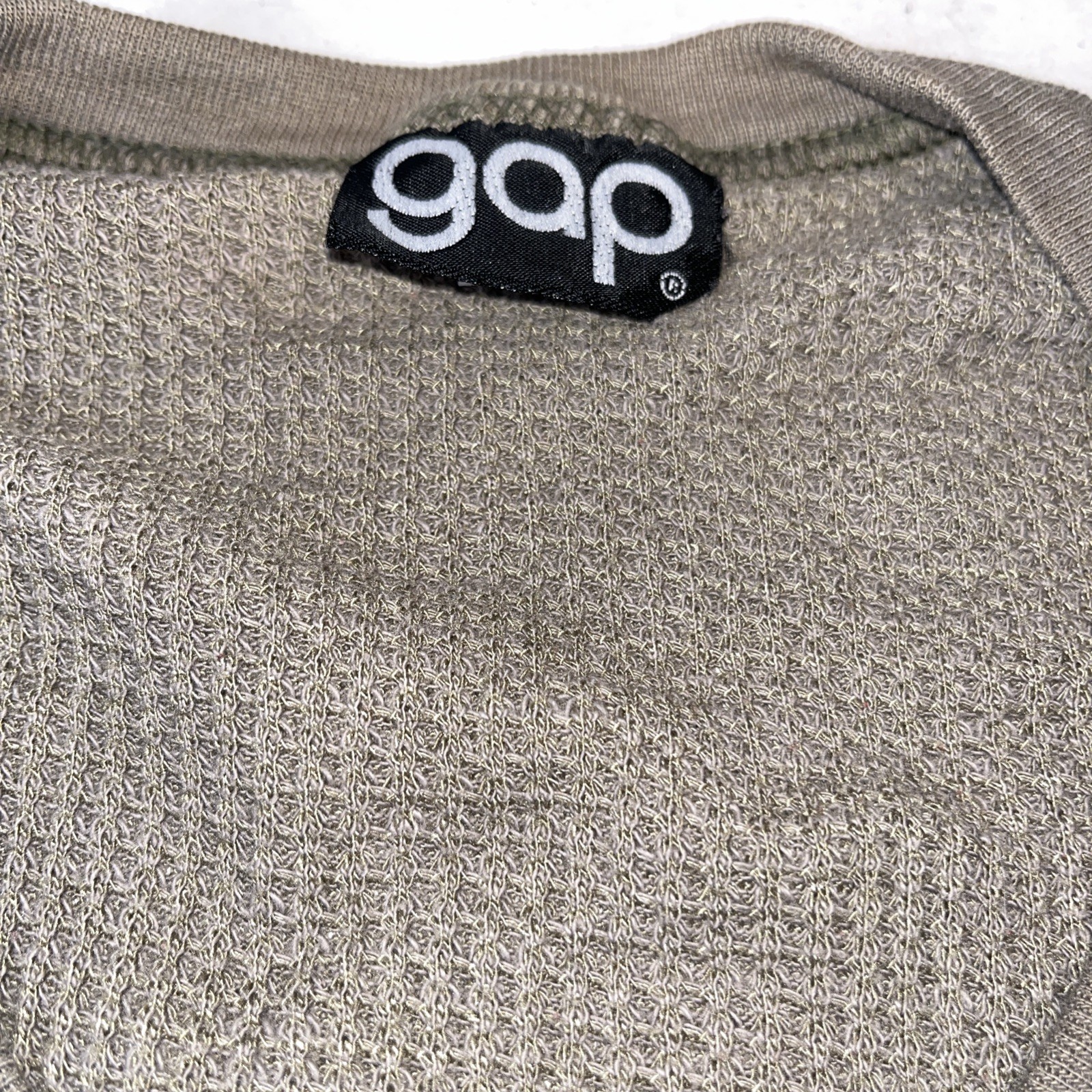 Gap Waffle/Thermal Shirt Olive Medium Long Sleeve V Neck, Vintage 1980