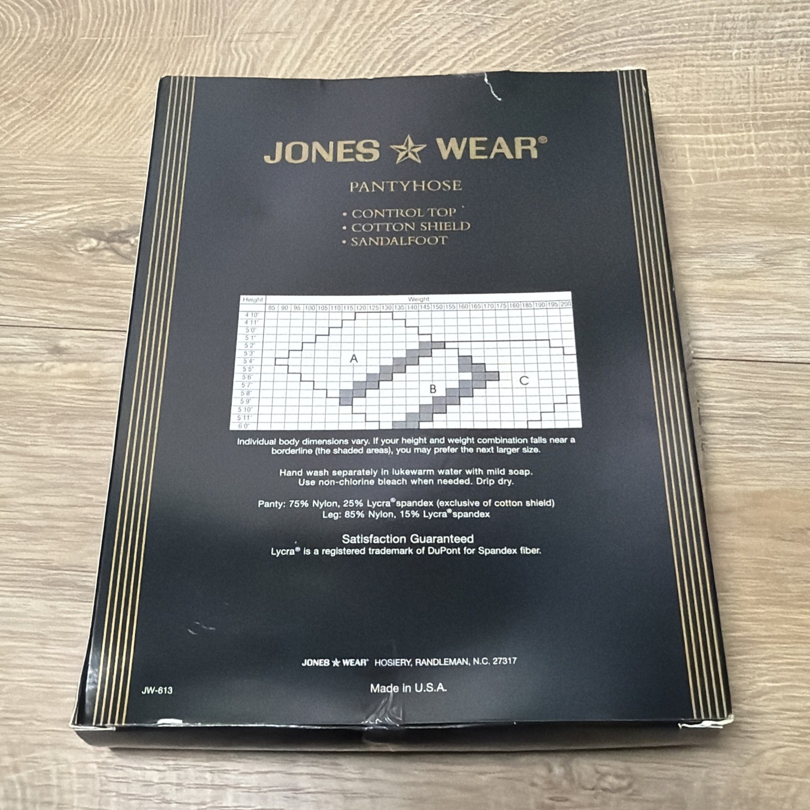 Vintage Jones Wear Pantyhose Size B Black Lycra Sheer Control Top 3 Pair New