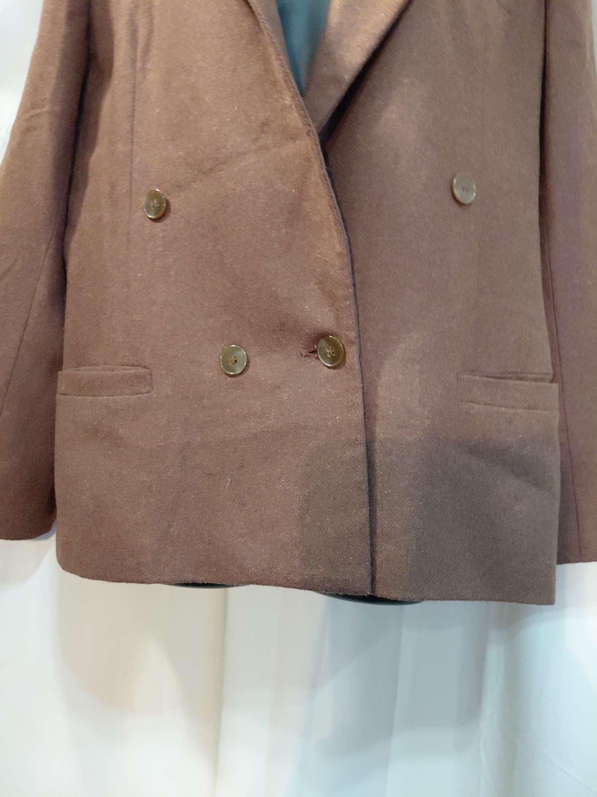 Vintage E.H. Woods Women’s Brown Wool Blend Cropped Double Breasted Blazer 12