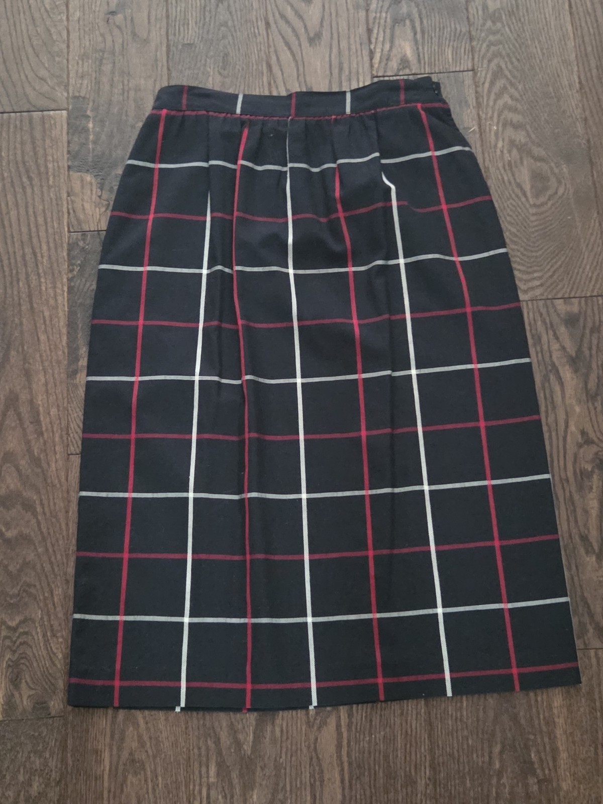 Vintage Black Windowpane Plaid Midi Skirt Red White High Waist ALine Side Button