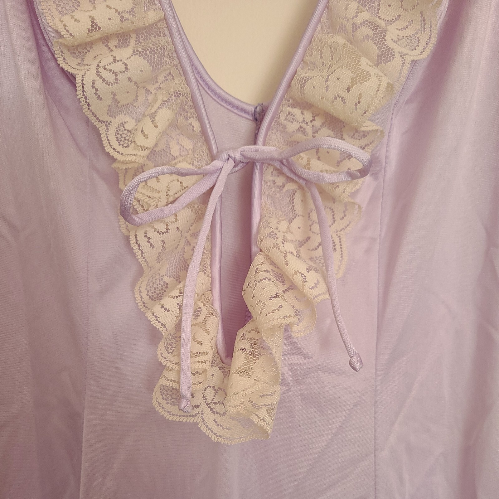 Vintage Jenelle Of California Sheer Nylon Nightgown Lace V Neck Tie Back