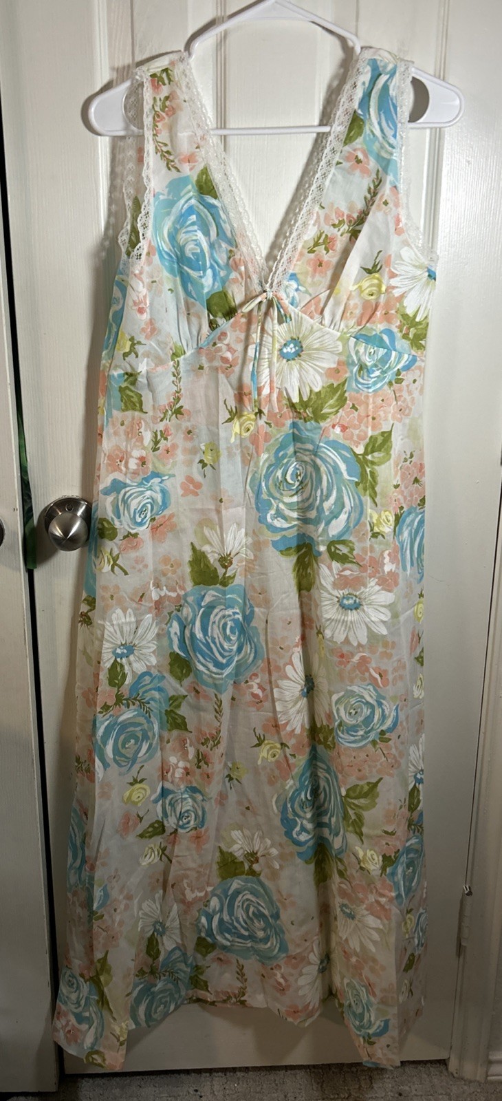 Vtg Stern Maid Nightgown Women’s Large Floral Pastel Lingerie Lace Trim