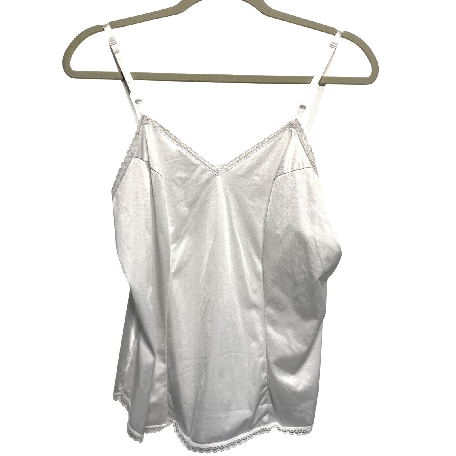 Vtg Vanity Fair Camisole Size 38/44 White Lace Trim Coquette Soft Girl Bridal