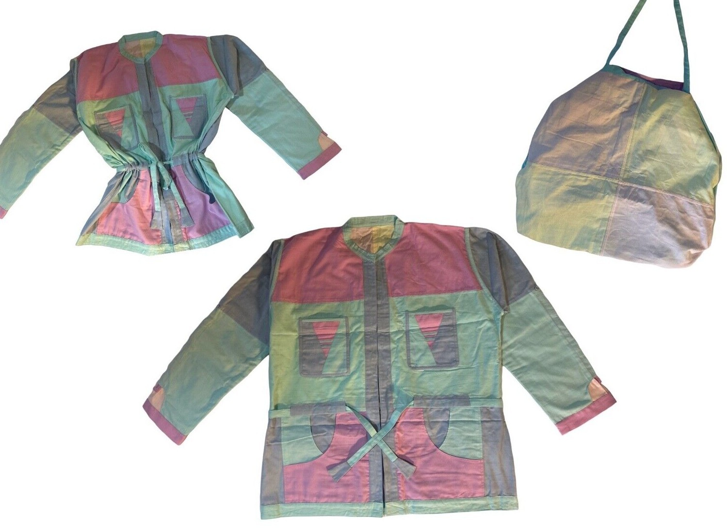 Vintage 90s Y2K Color Block Reversible Jacket Purse 2 in 1 Unisex Lg-XXL Pastels
