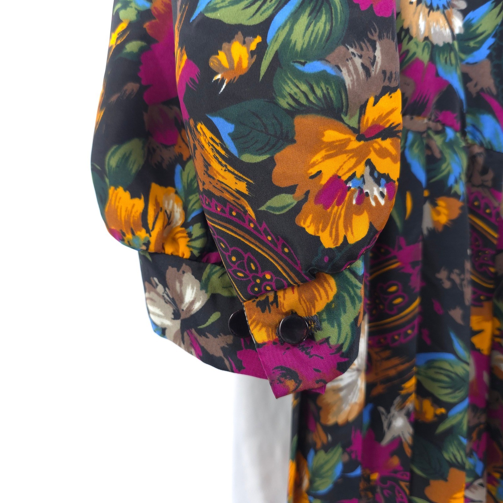 Vtg Lorac Floral Midi Dress Pleated Boho Fall Cottagecore L/ XL Romantic Boho