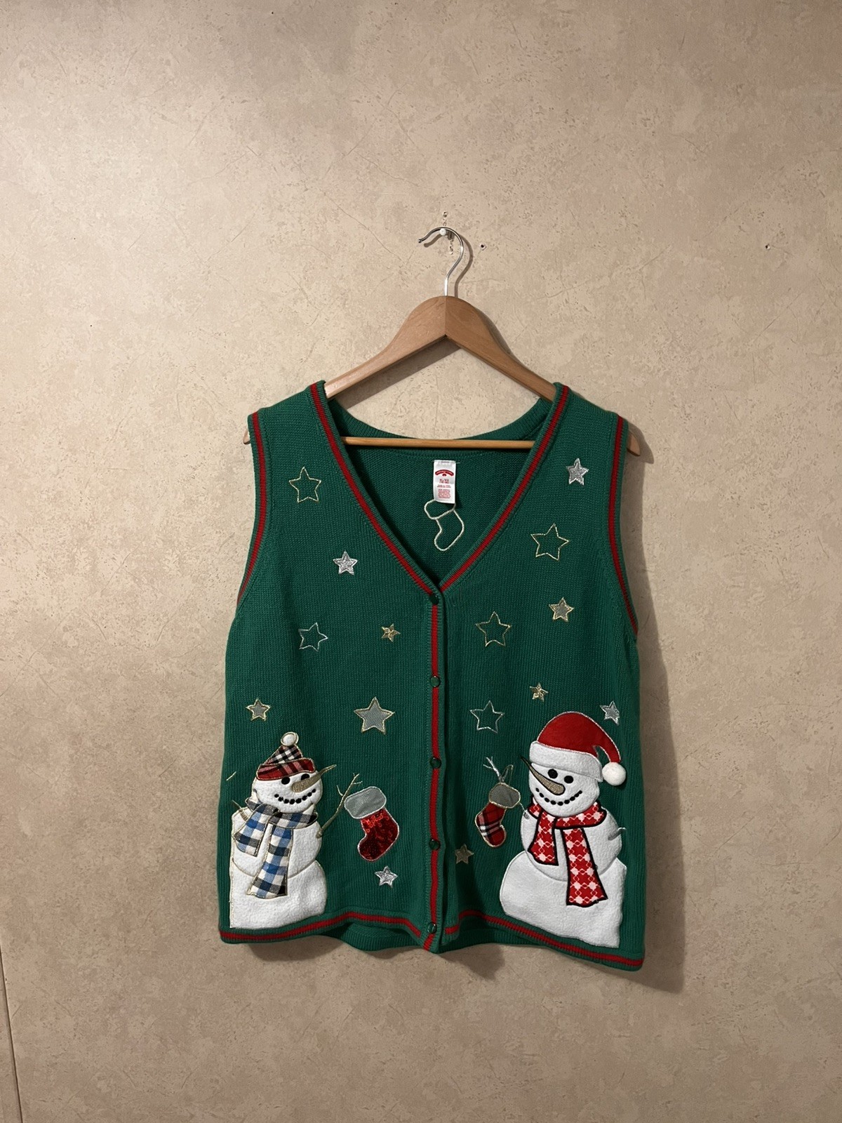 Christmas Sweater Vest Womens XL Holiday Time Snowman