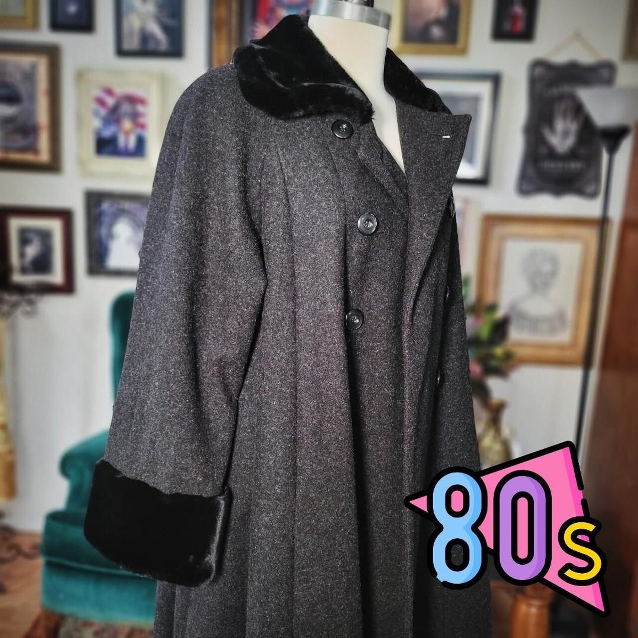 Vintage 1980s DONNYBROOK Double-Breasted Flared Gray Overcoat