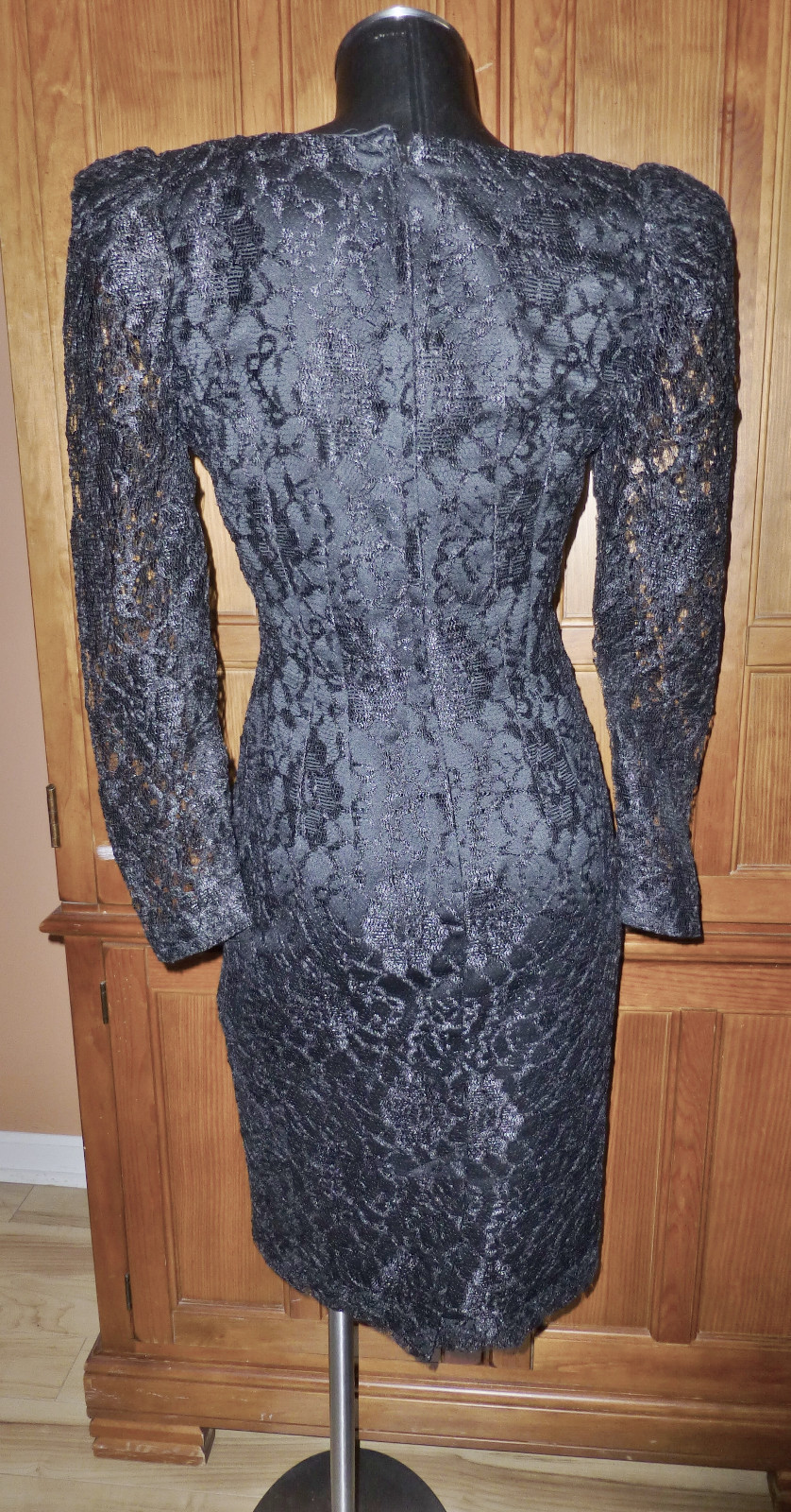 Vtg 80s SHEER Black LACE Illusion Cocktail Retro Goth Party Sheath DRESS sz 6 S