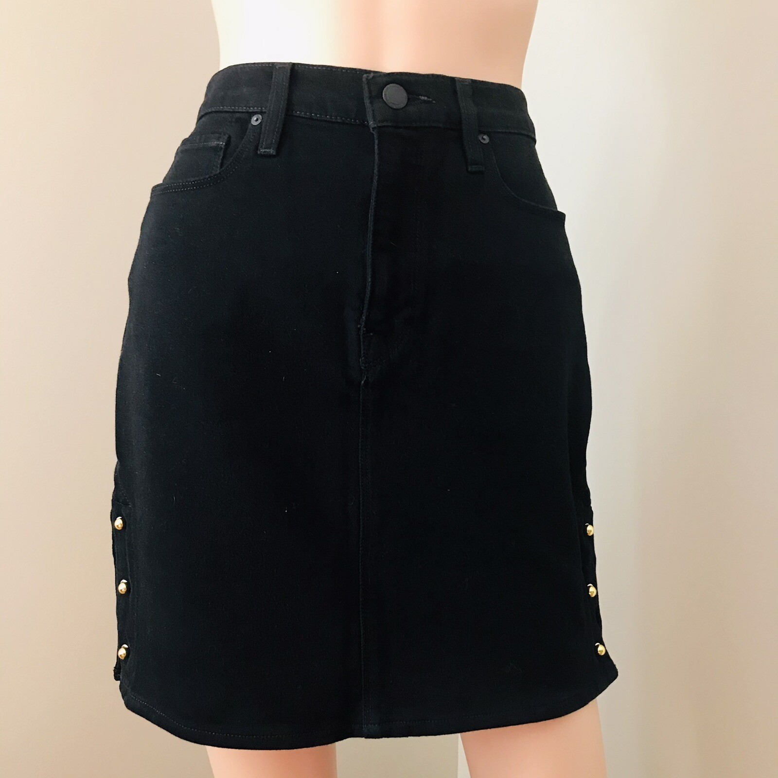 Hudson Women’s Gold Pierced Stretch Black Denim Skirt Sz 27 Urban Night NWT $225