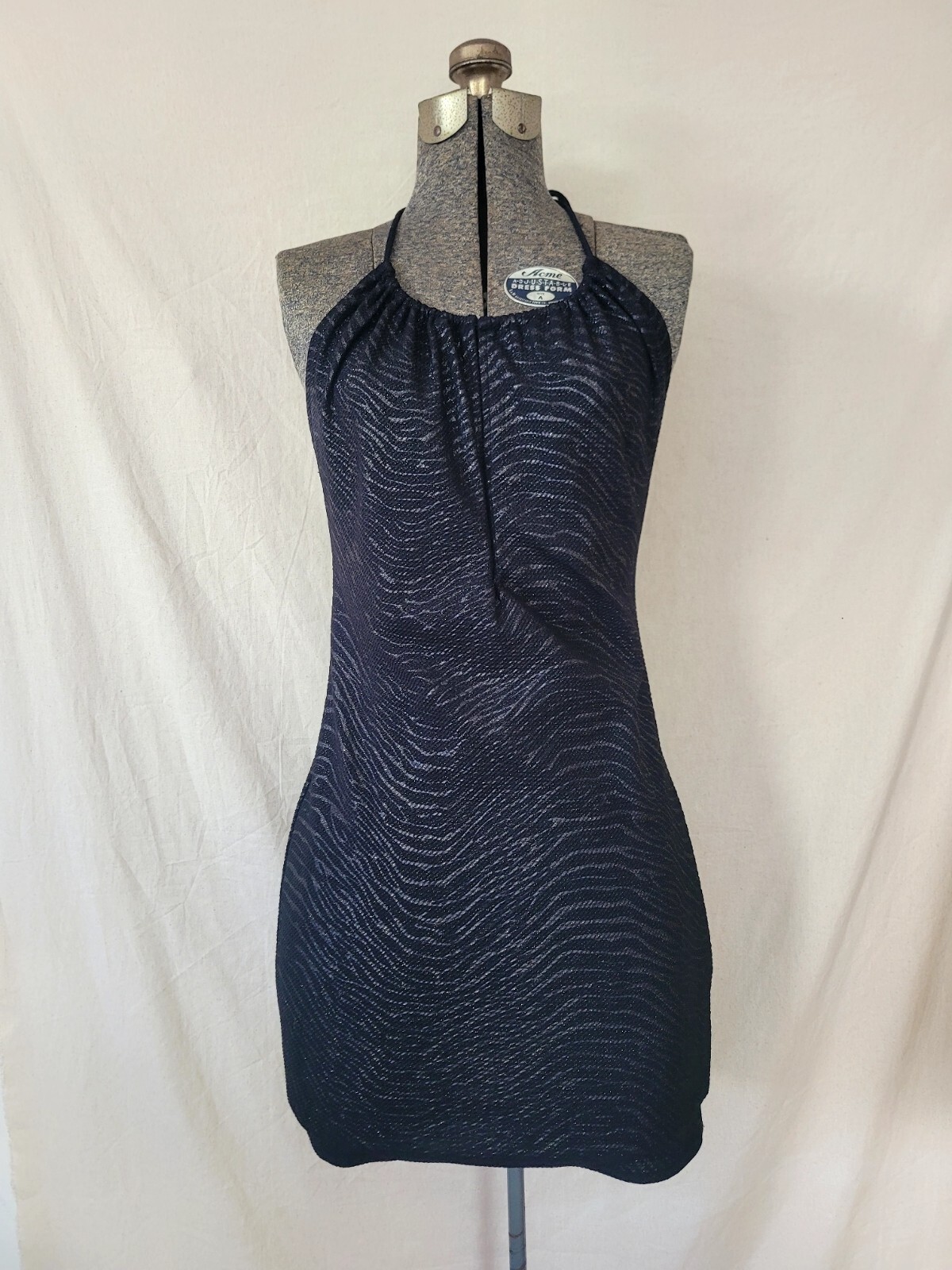 Vintage 90s Y2K Halter Dress Black Zebra Glitter Mini Club Size Large