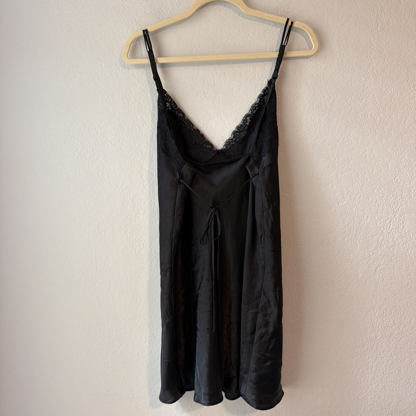 Vintage Oscar de la Renta Pink Label Navy Satin Lace Slip Dress Y2k L dainty