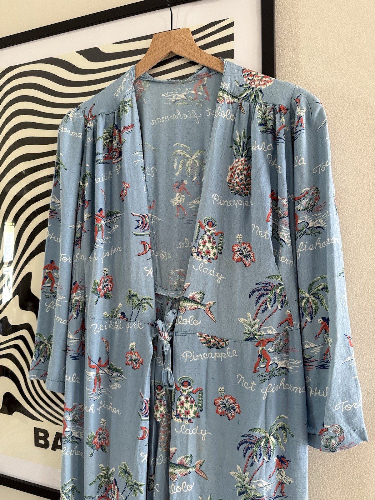Vintage 40s/50s Hawaiin Souvenir Rayon Kimono Robe Dress RARE!