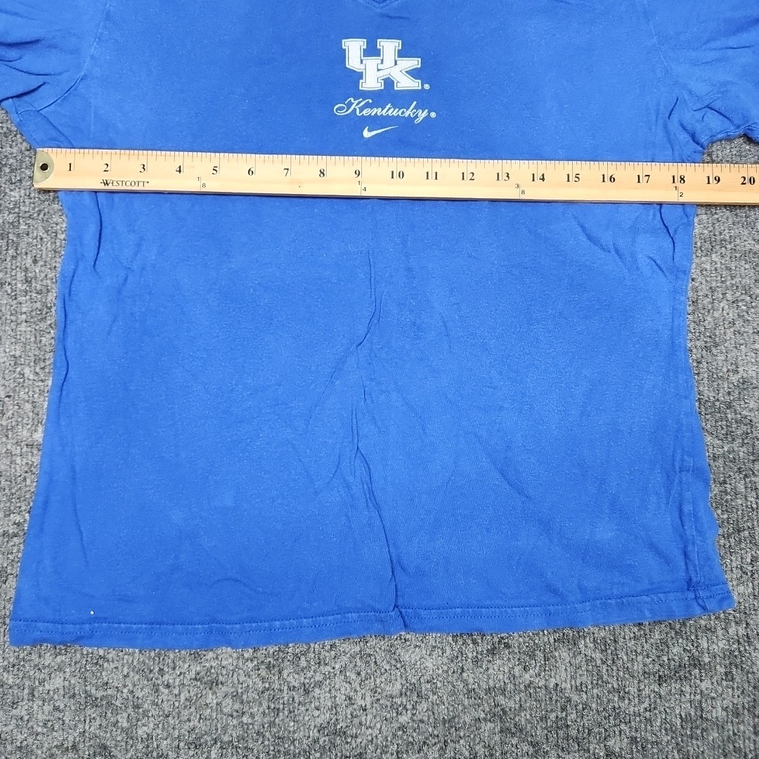Vintage Nike Team Kentucky Women Large Blue Center Check V-Neck UK Wildcats Tee