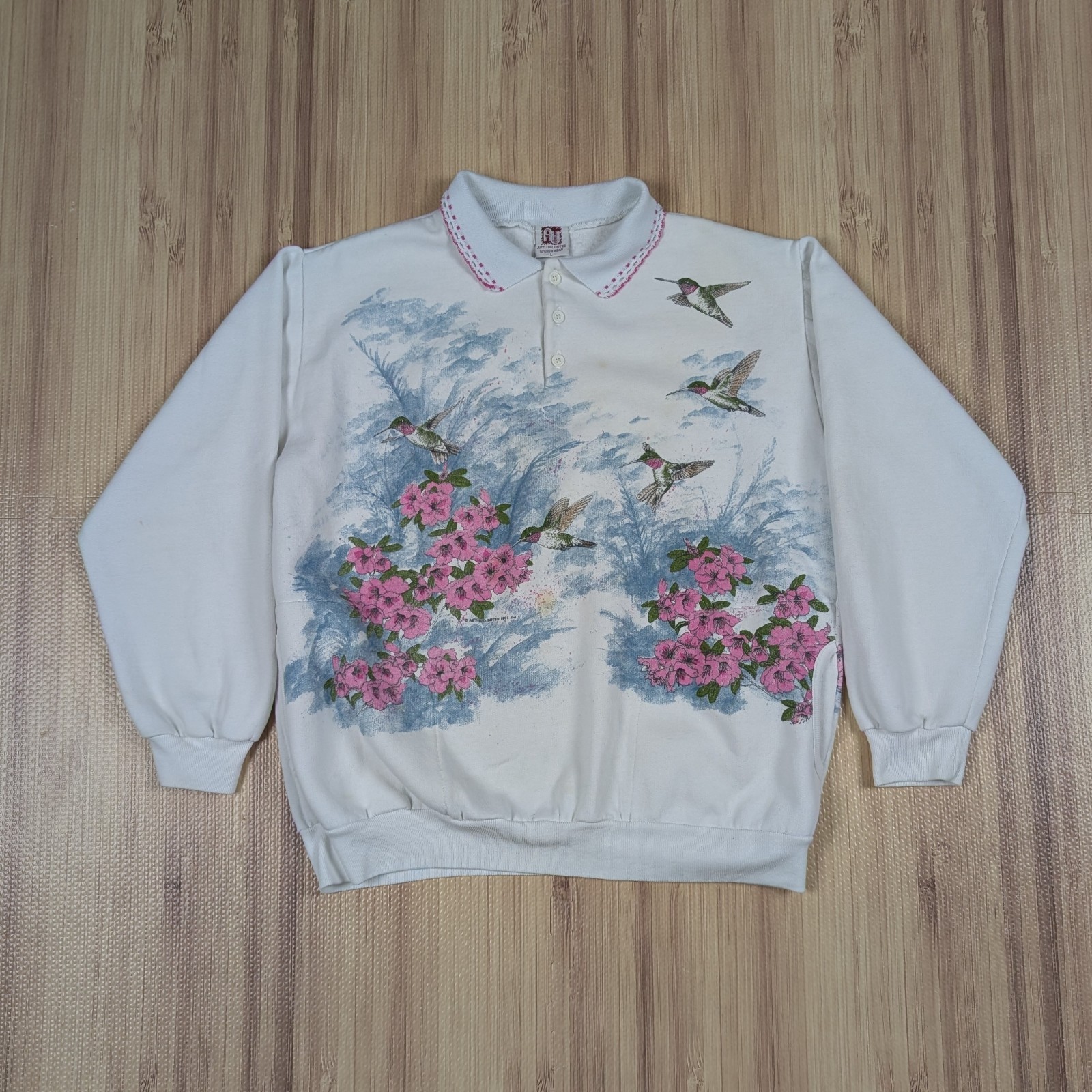 Vintage 90s Art Unlimited Hummingbird Sweatshirt Womens Size M/L Cute Cottage