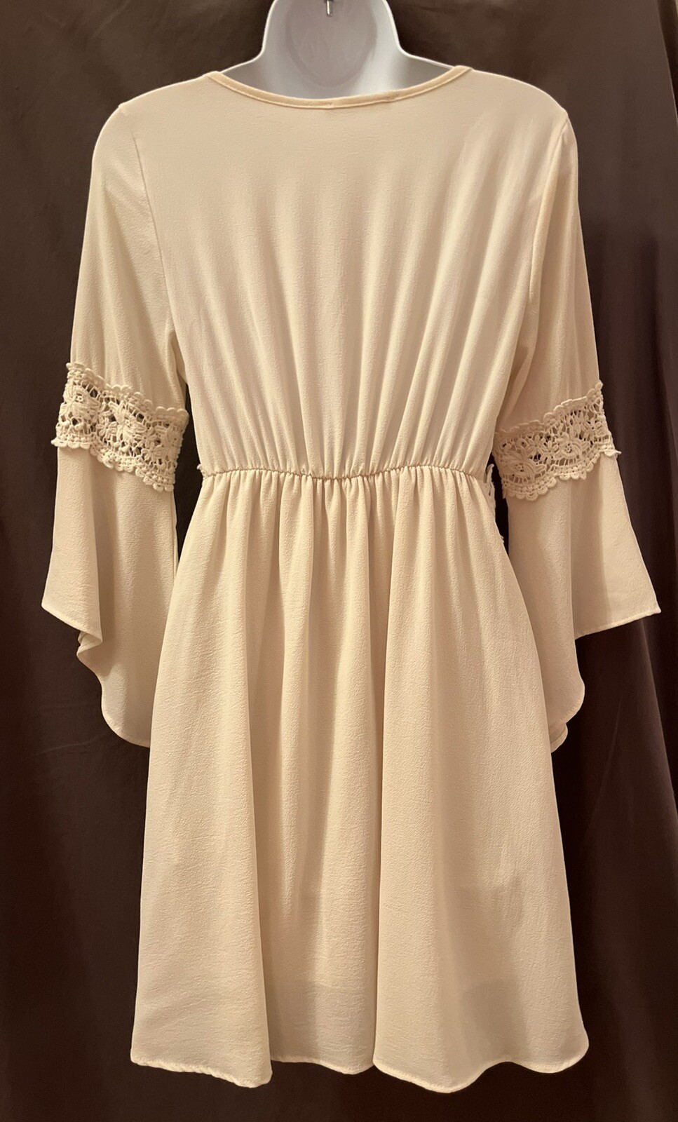 VTG 80s Illa Illa Cream Peasant Boho Gunne Hippie Crochet Lace Mini Dress SZ 8