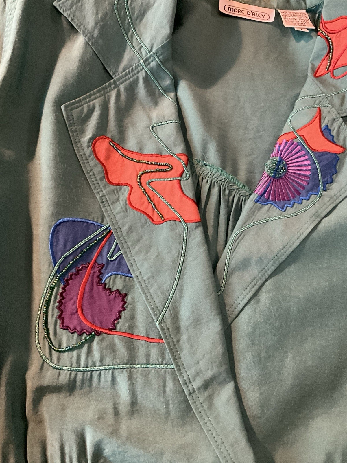 Vtg 80s Marc D’arcy Jacket Embroidered Beaded Applique Shoulder Pads Sz 4 Button