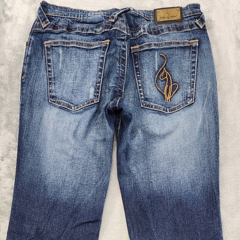 Vintage Y2K Baby Phat Jeans Womens 9 Juniors Blue Faded Low Rise Flare Stretch