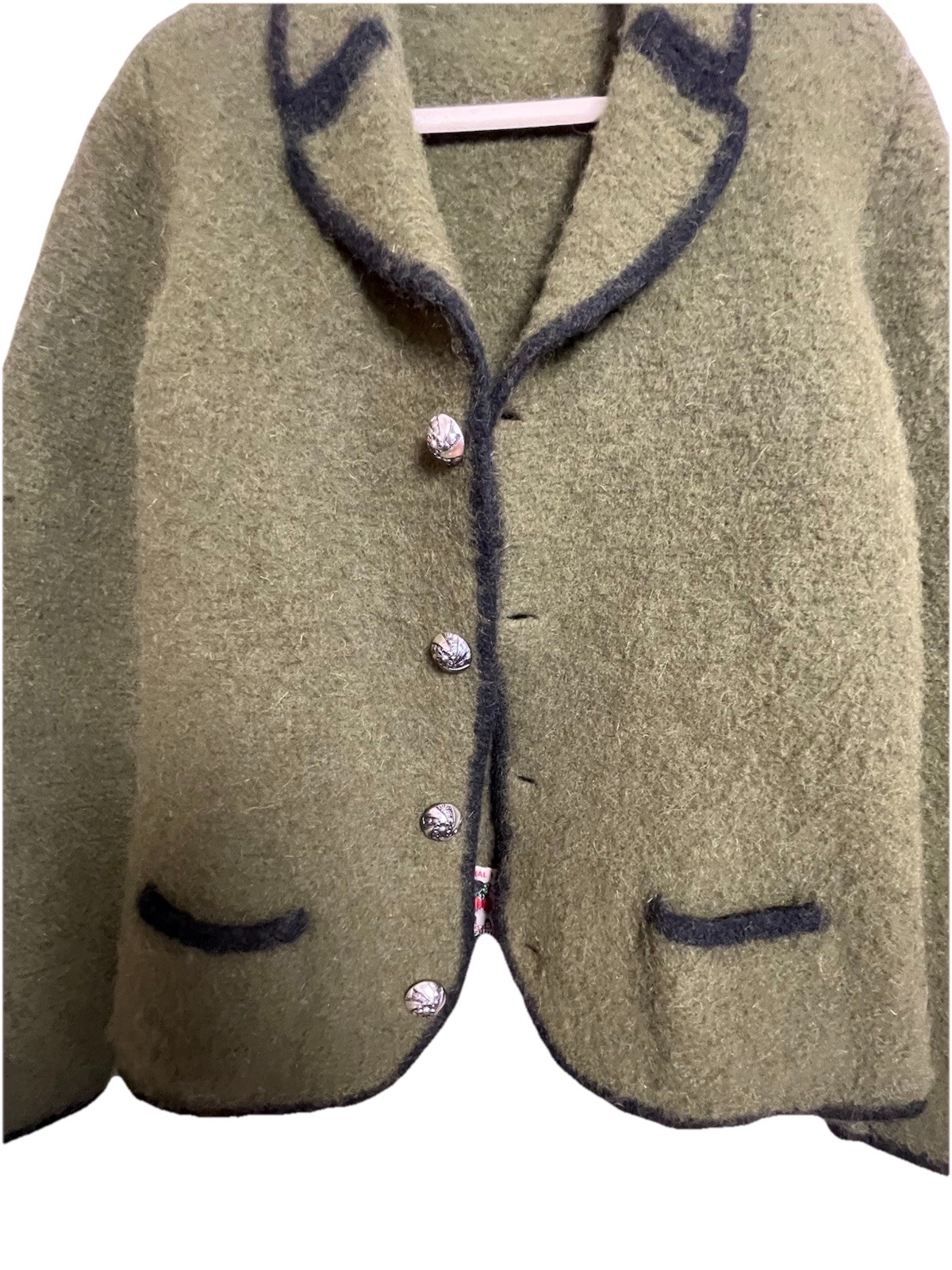 True VNTG Orig LANZ SALZBURG Boiled Wool Army Green 4 Button Jacket Austria S/M