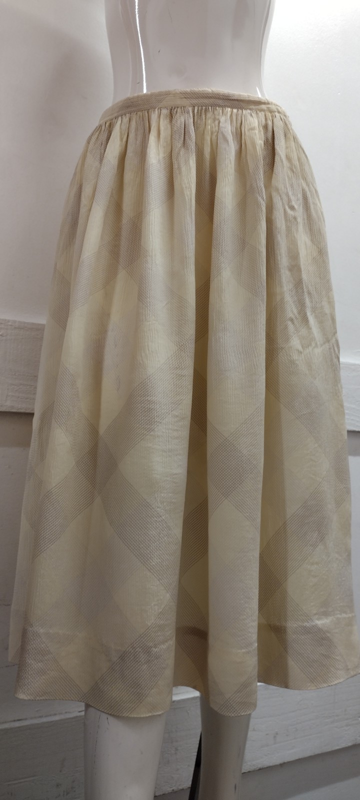 Geoffrey Beene Silk Skirt BeeneBag Summer Colors Yellow Harlequin Plaid 27 waist