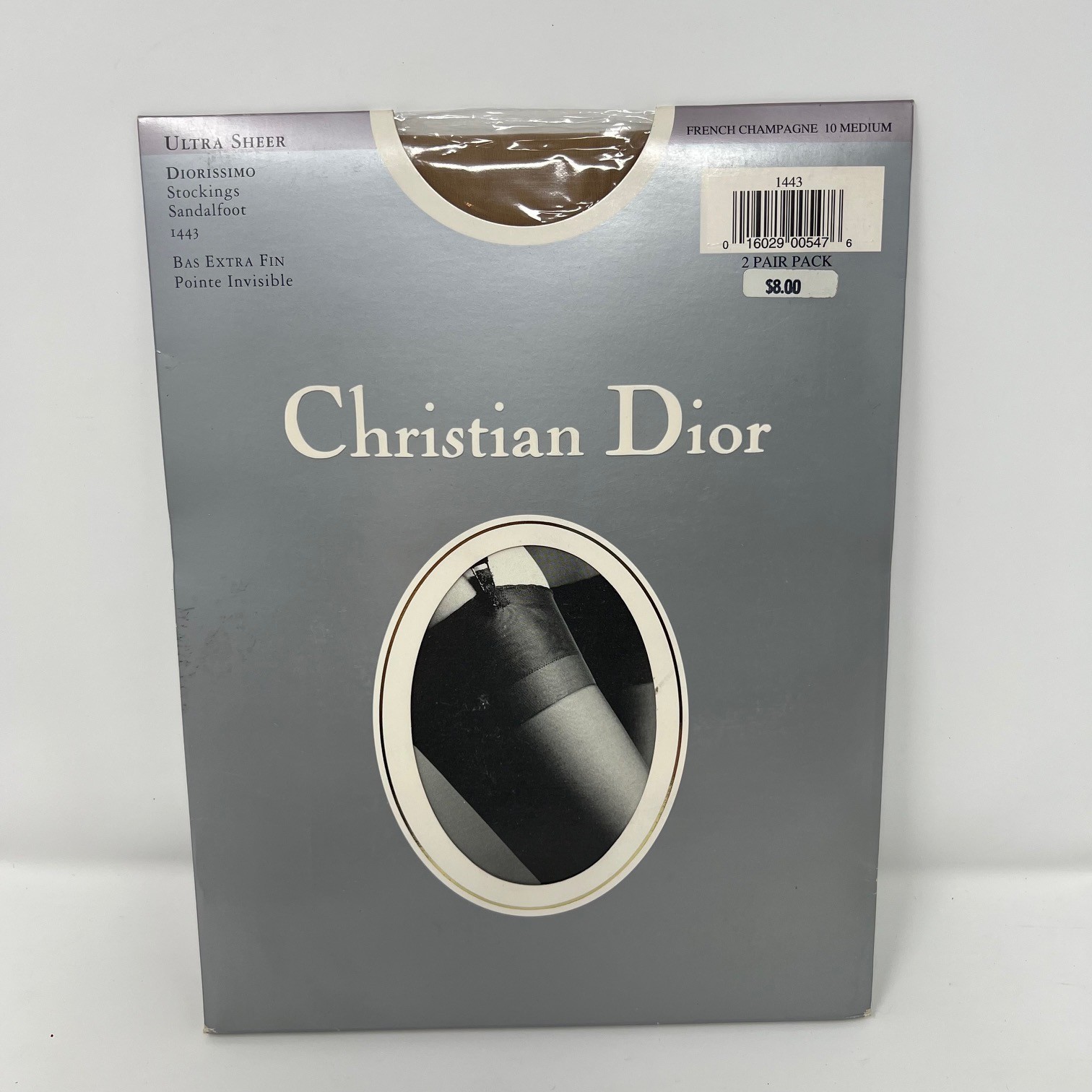 VTG Christian Dior Diorissimo 1443 Ultra Sheer Stockings French Champagne M 10