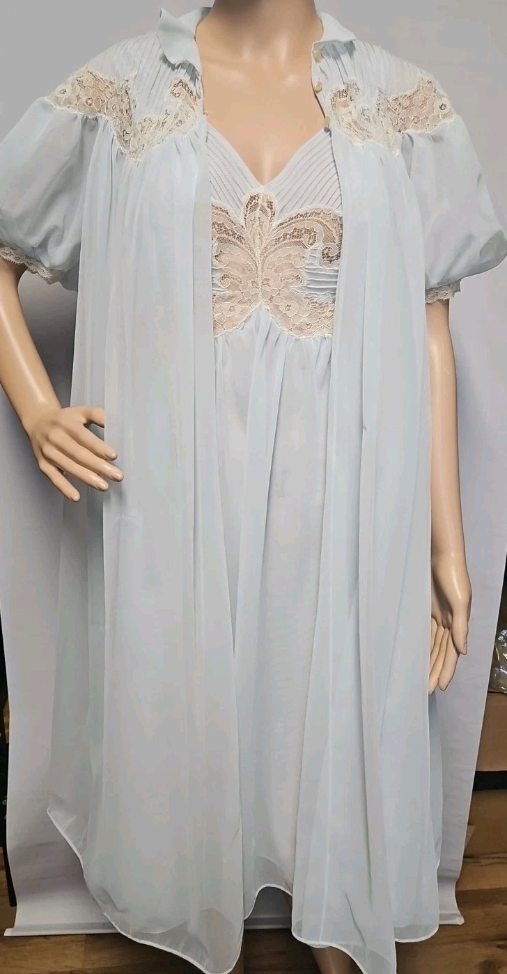 Vintage Godfried Original Blue CHIFFON & LACE Peignoir SET Size Small /PS?