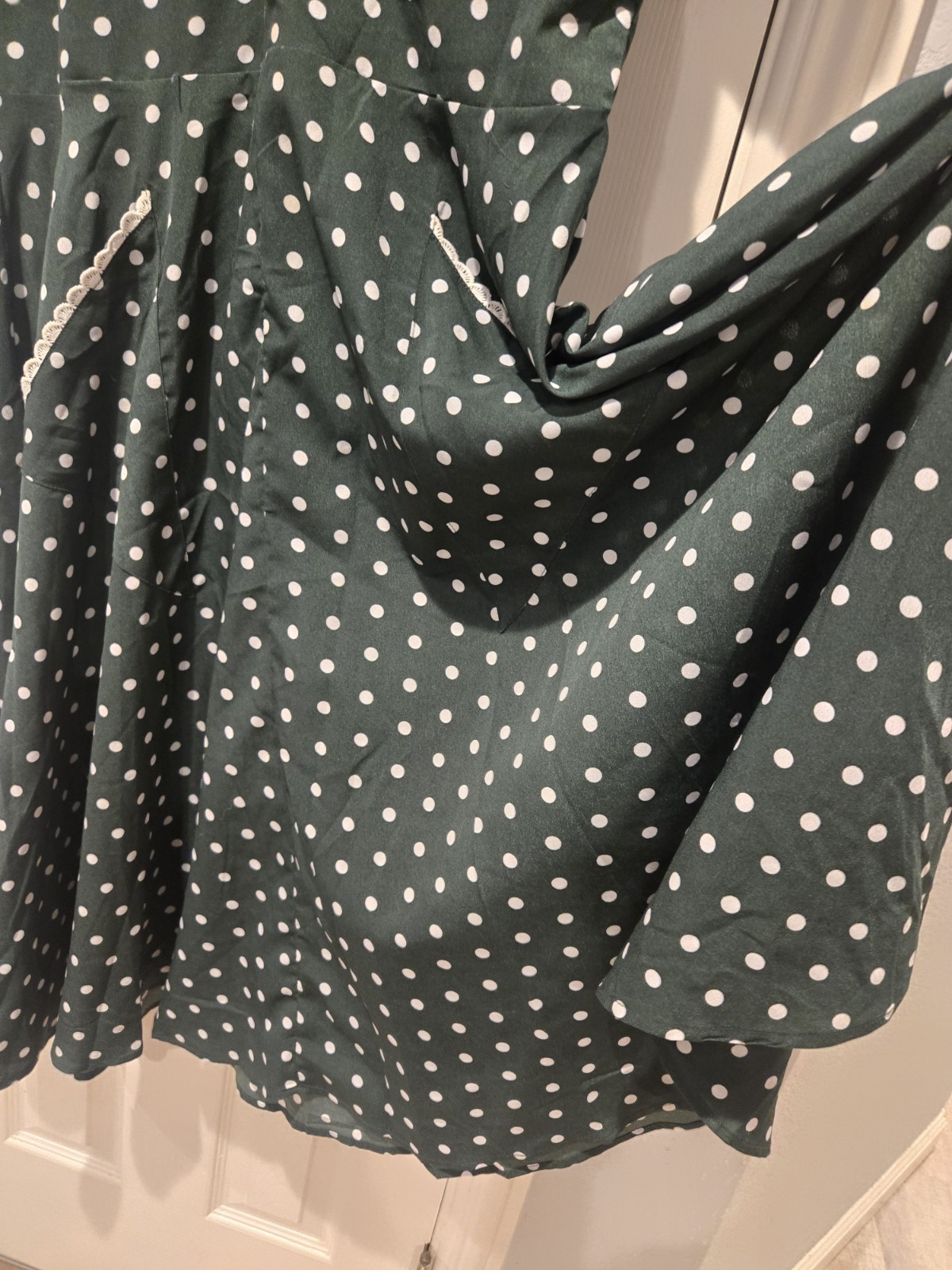 Unique Vintage Dress Dark Green with White Polka Dots Vintage-inspired…