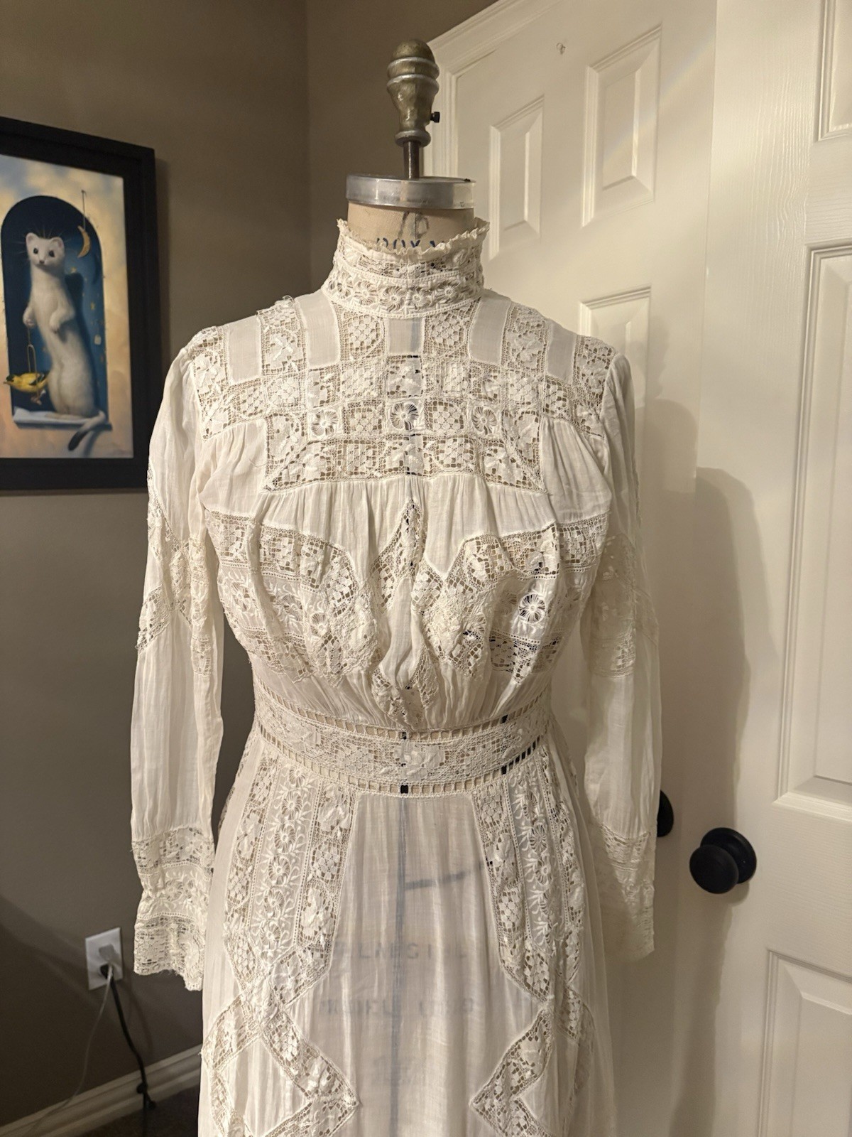 Antique 1900 – 1910 Edwardian Cotton Lawn Lace Lingerie Dress, Beautiful Lace