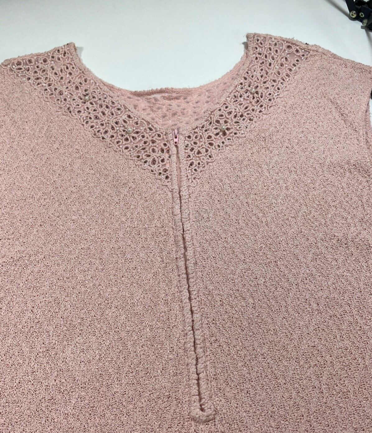 Vintage 1960’s Sweater Dress M/L 10-12 Pink Crochet Beads Pearls CAROL BRENT