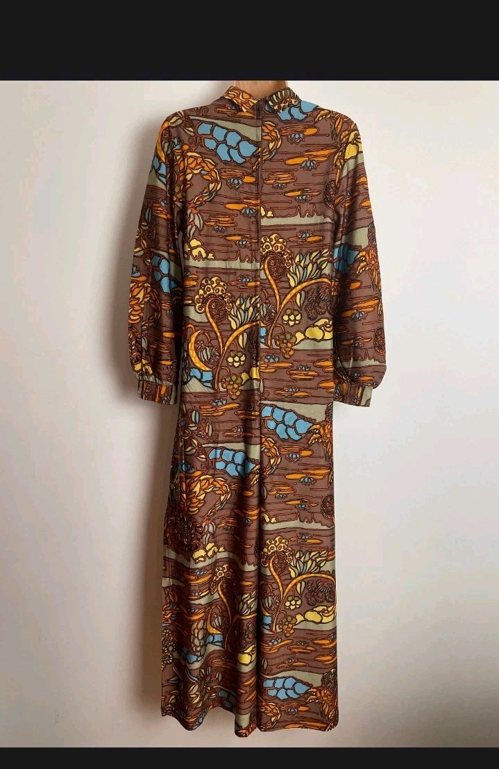 Vintage 1970s Jumpsuit Wide Leg Palazzo Abstract Floral Psychedelic Size UK 10