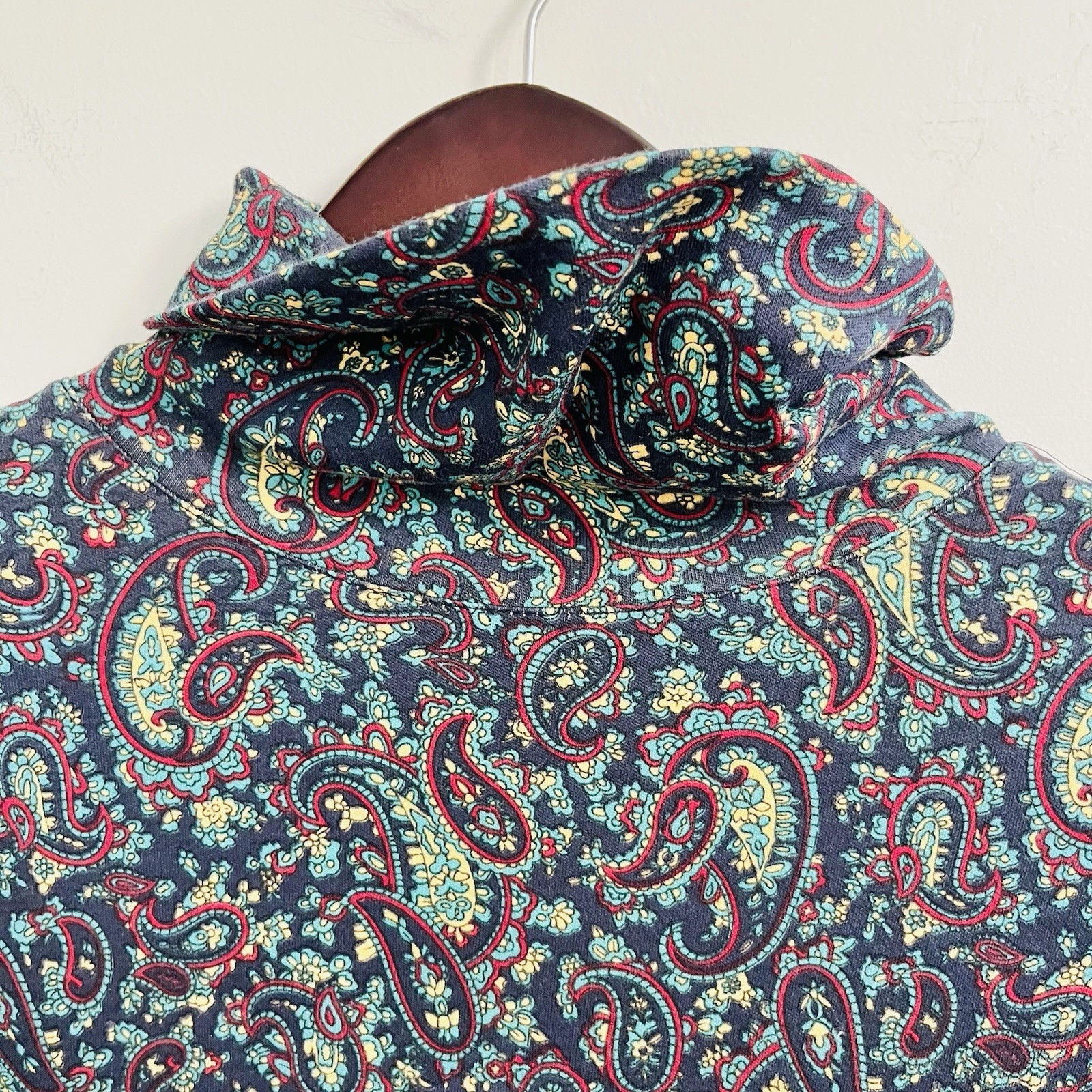 Vintage 90s Fads Paisley Turtleneck Long Sleeve Full Length Dress Blue Sz Large
