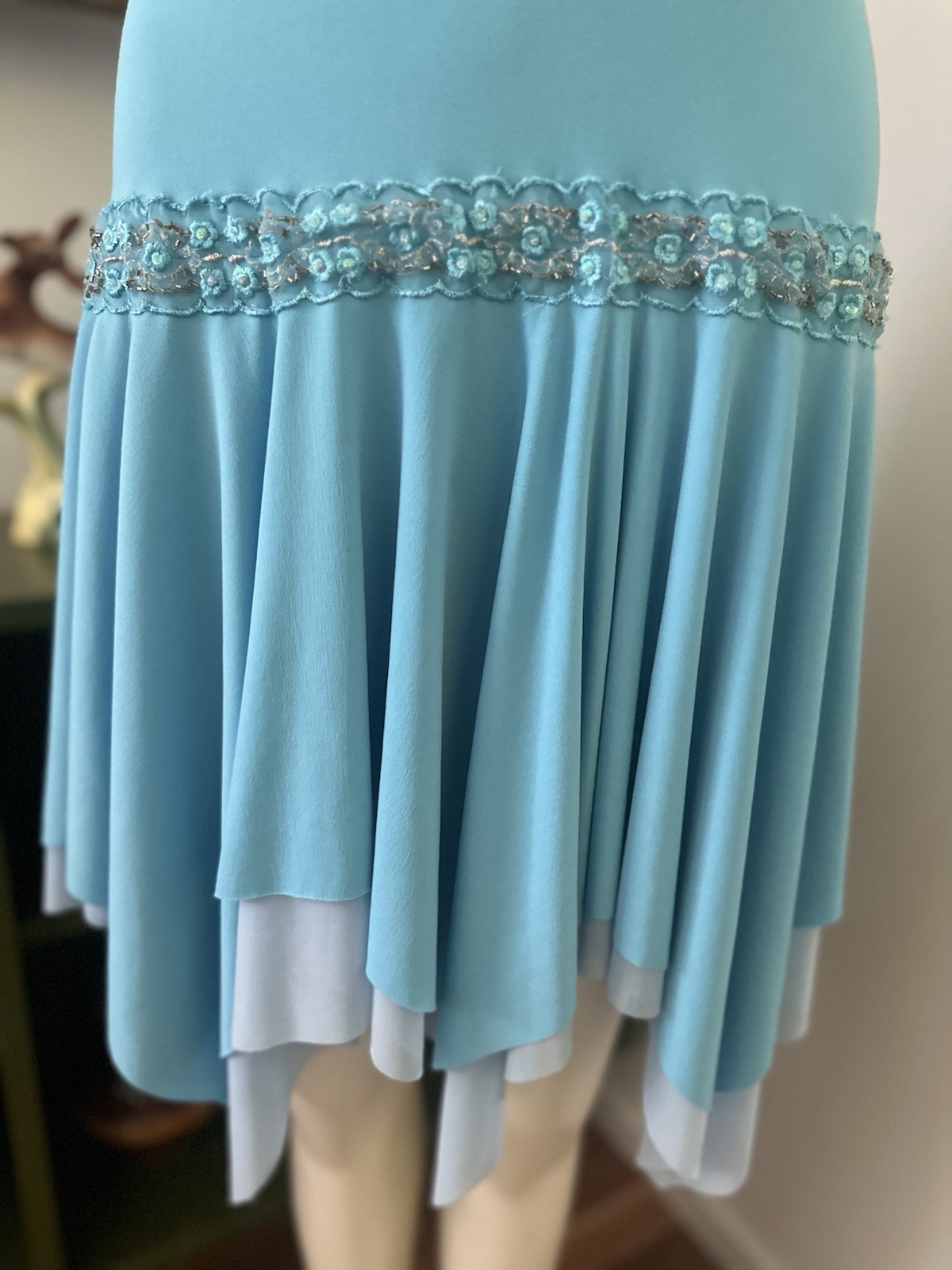 Vintage Y2K Taboo Blue Mini Halter Dress Asymmetrical Fairy Gem Sz M