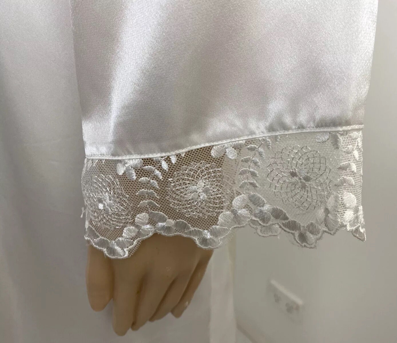 Vintage Espaur XXS-XS / 6-8 Bridal Nightie Negligee Set White Satin Floral Lace
