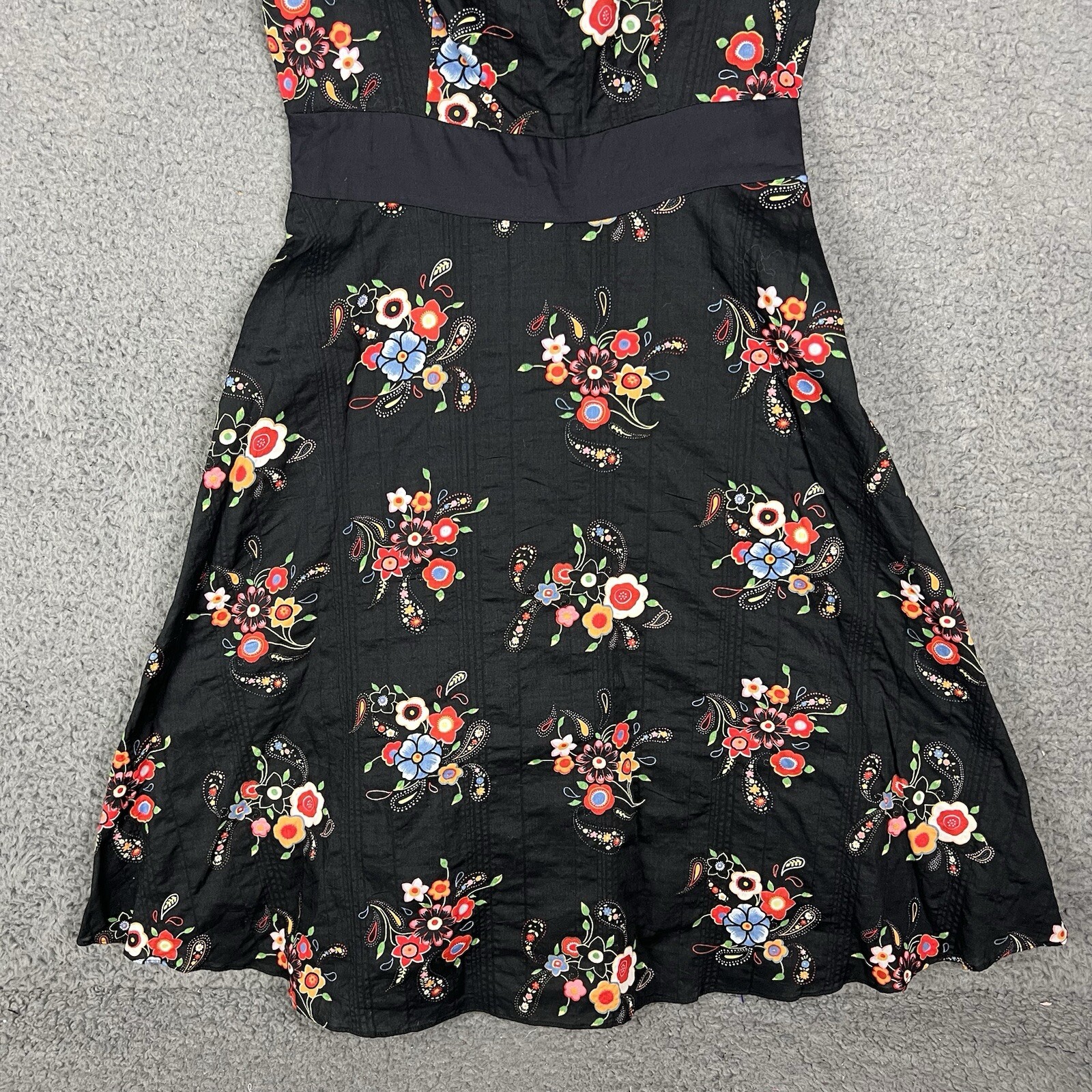 NWT Vtg 90s Mica Black Sundress Floral Fit & Flare A-Line Sz 8 Pinup Whimsy Goth