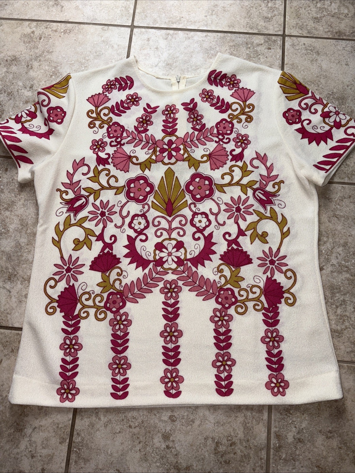 Vtg 60s 70s Devonette Polytron Knit Pull Over Floral Top Shirt Sz M