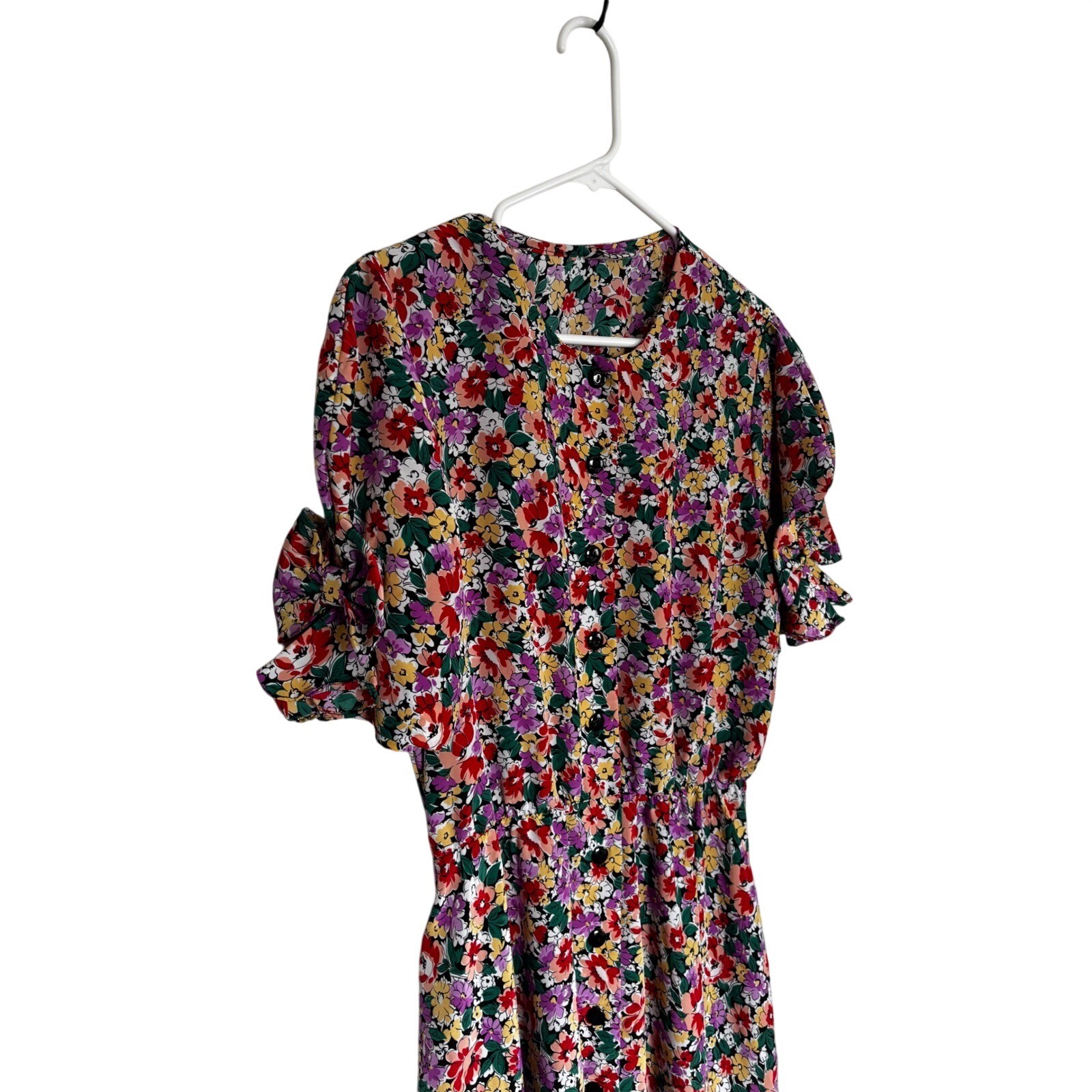 Impromptu Vintage Floral Button cottagecore Midi Dress Short Ruffle bow Sleeve