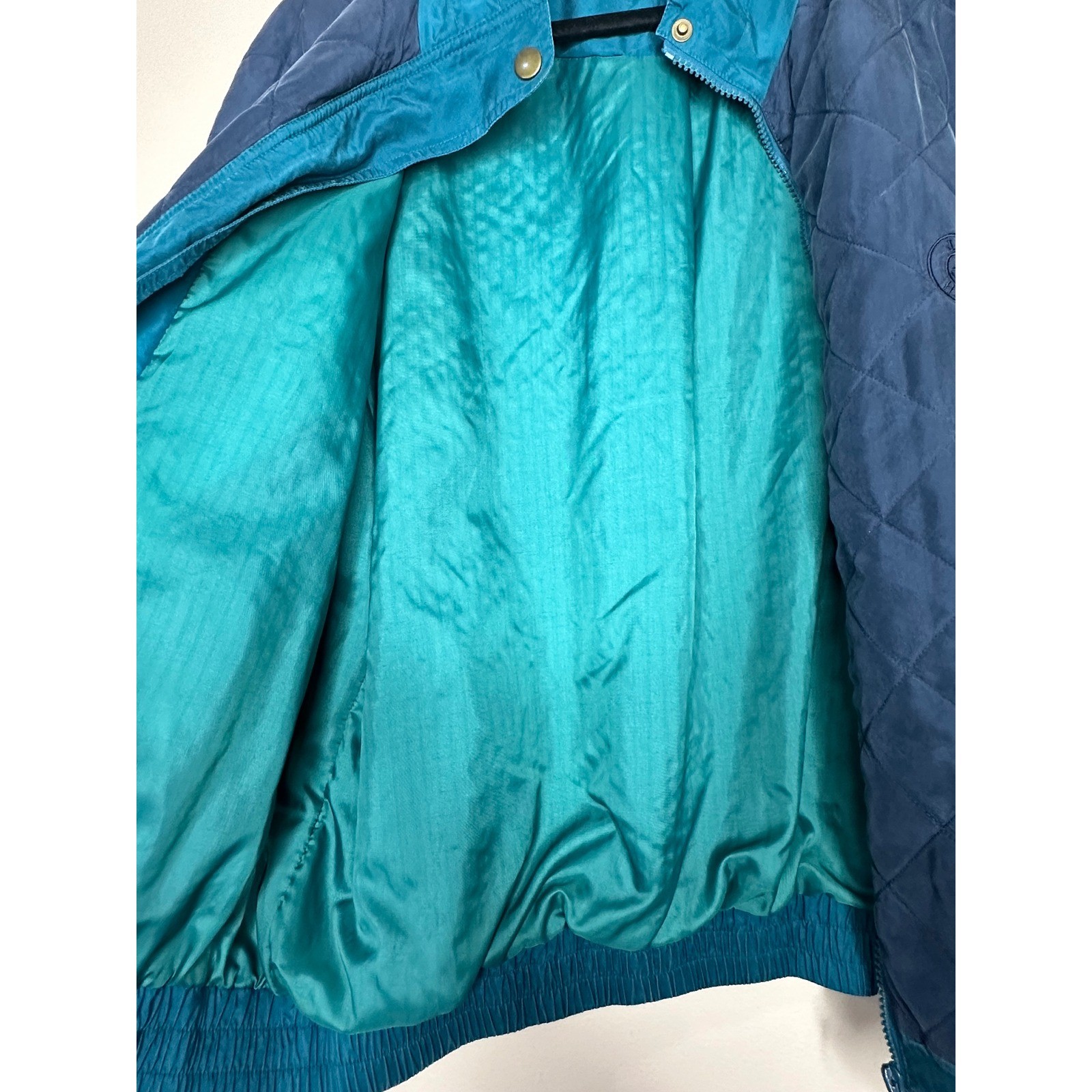 J G HOOK Vintage 100% Silk Track Suit Medium Teal Blue Quilted Jacket Pants Set