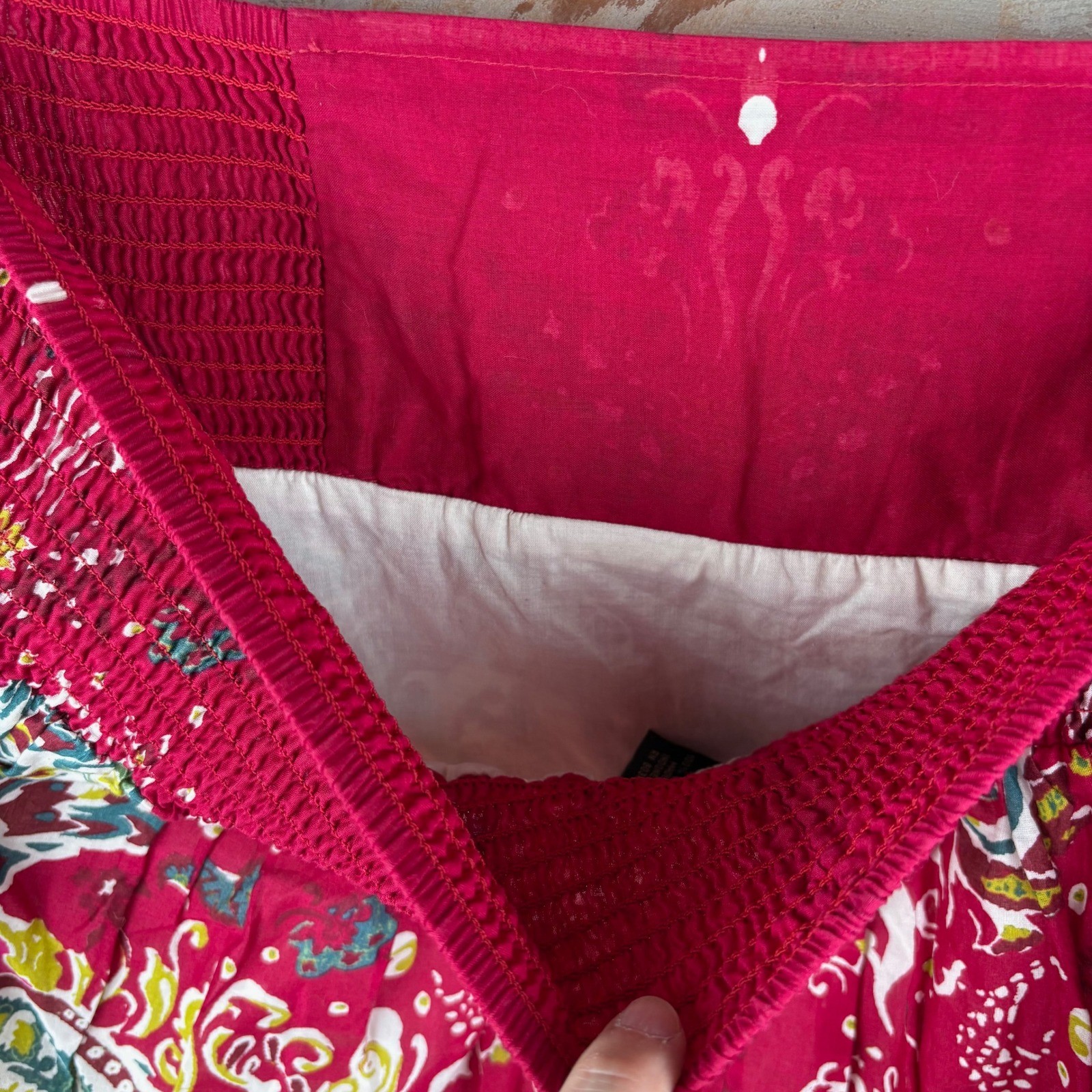 Lucky Brand Smocked Boho Y2K Mini Skirt M Pink Paisley Cotton Summer Cottagecore