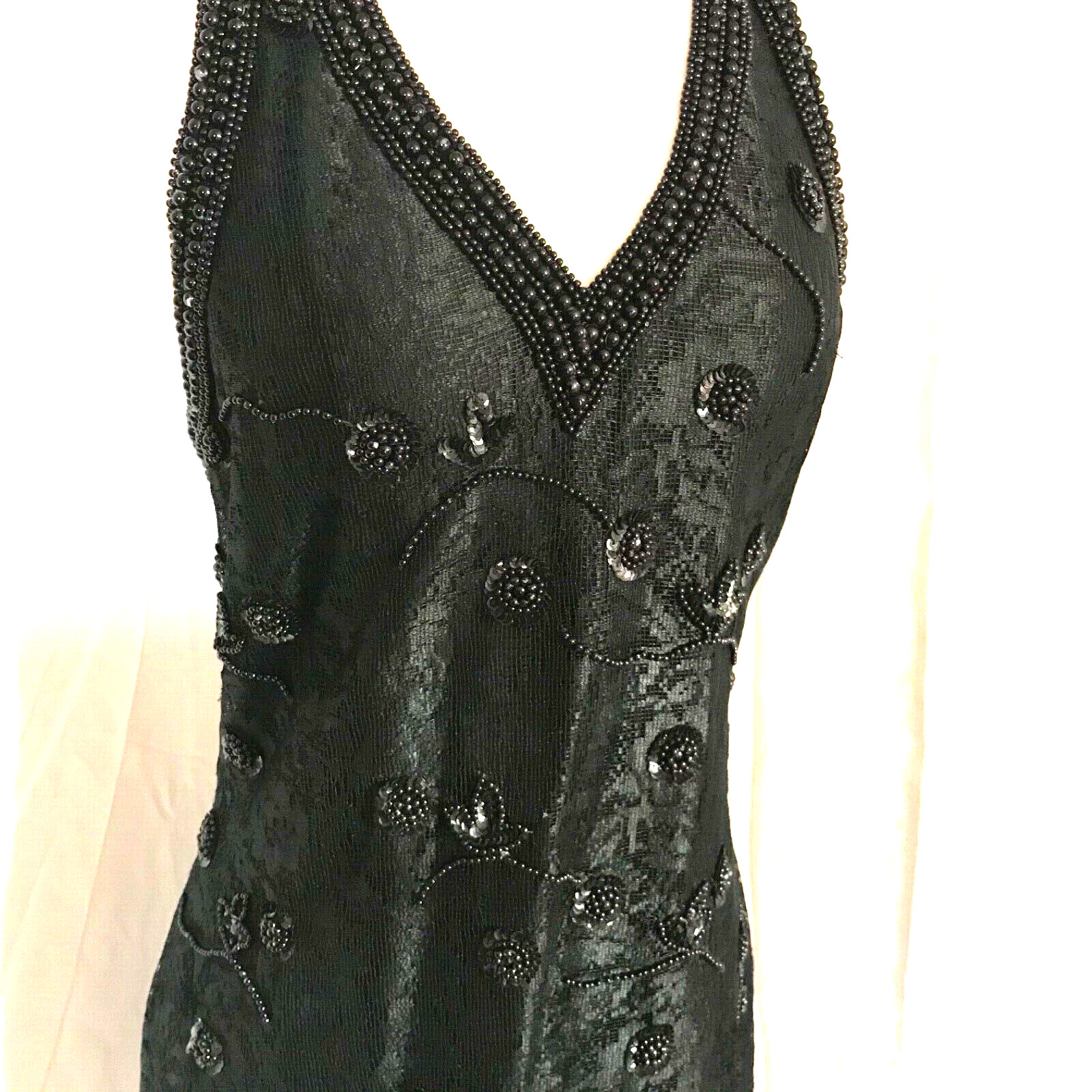 VINTAGE 1980’s Black Beaded Party Dress Size Medium, Couture Prom Evening Gown