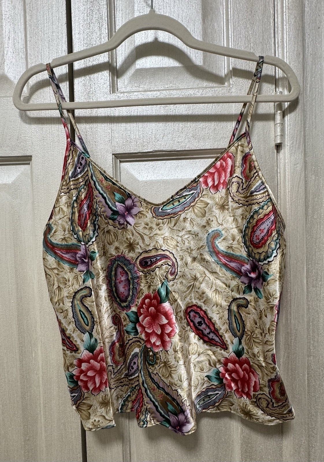 Vintage Dentelle women M Paisley Floral Multicolor Satin Camisole Top