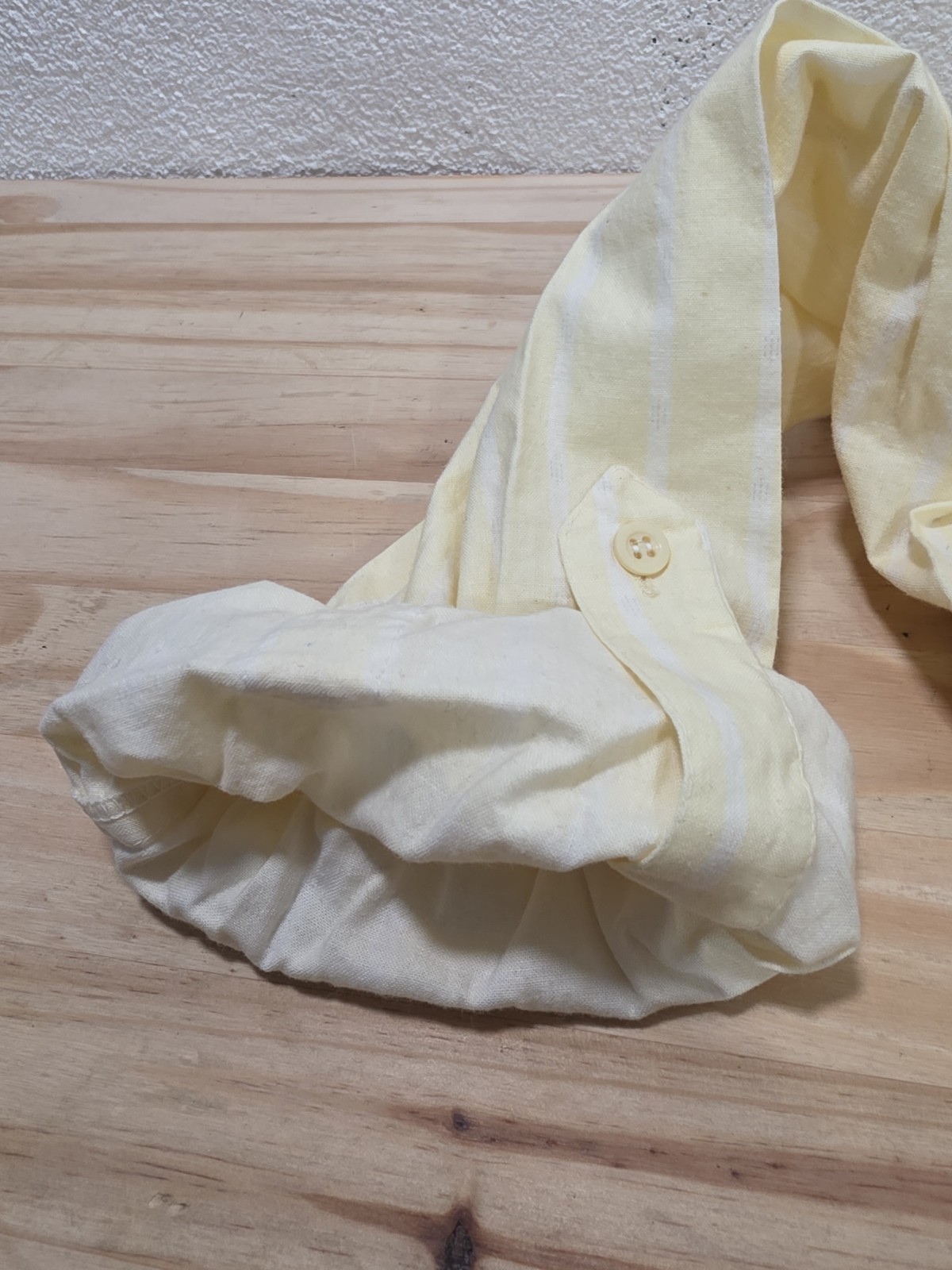 VTG 80s Ilio Striped Yellow White Button Up Shirt Roll Tab Sleeve Size S