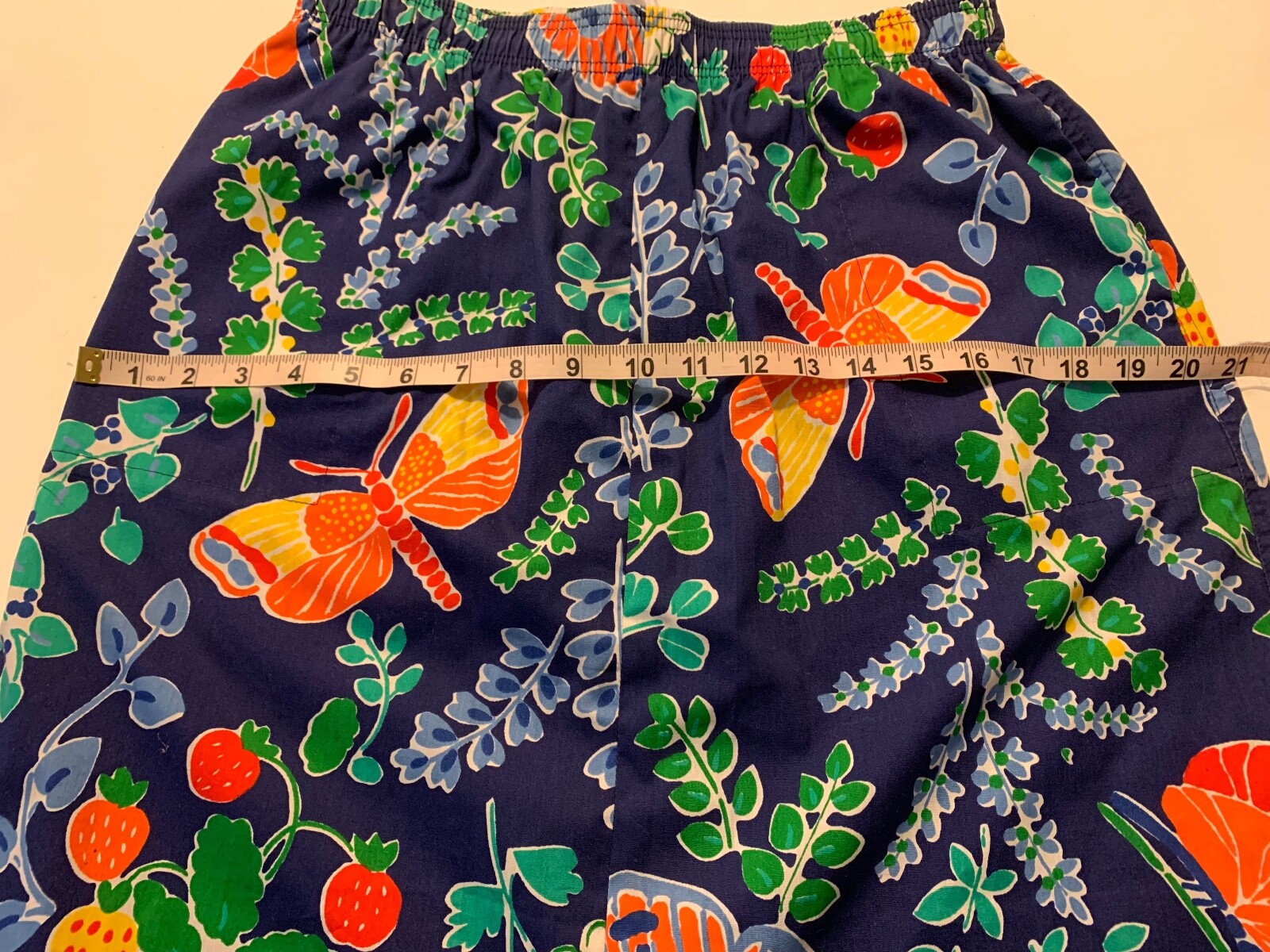 Vintage Barclay Square Skirt Navy Blue with Butterfly Floral Print Size 16 USA