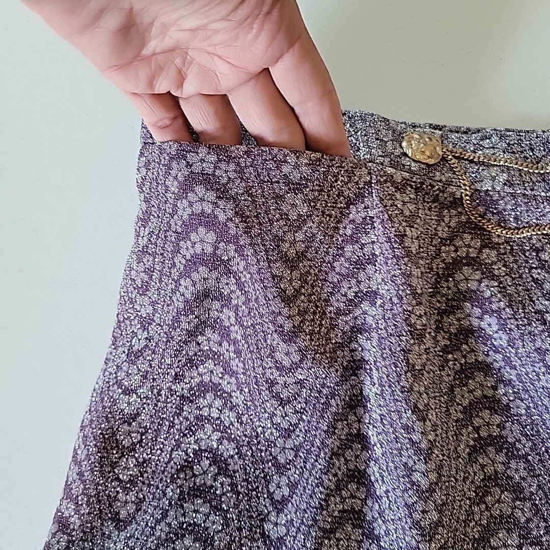 Vintage Handmade Maxi Skirt Size Small Purple Silver Metallic Glam Party Retro
