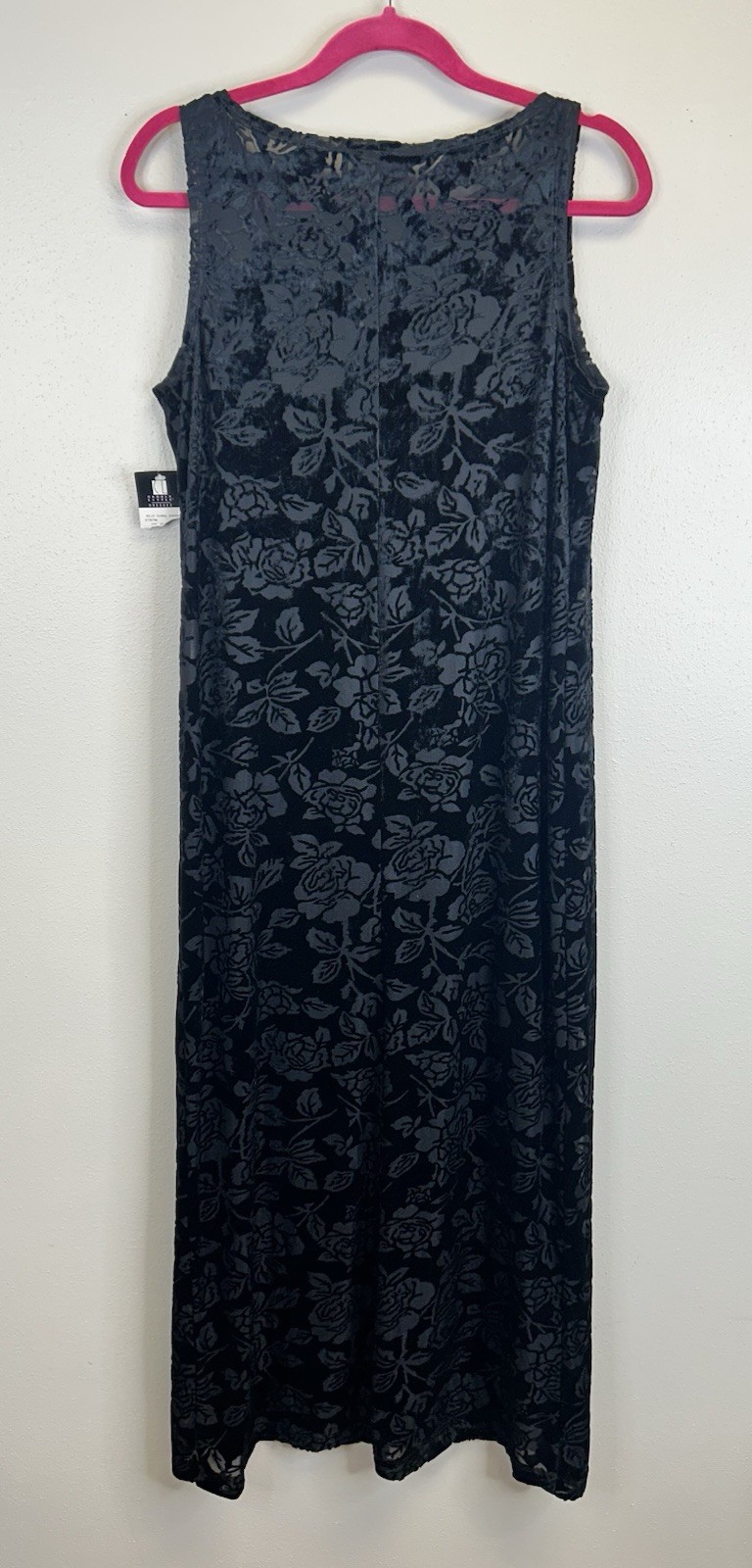 Carole Little Vintage 90s Y2K Black Burnout Velvet Maxi Dress Size 12 Goth Witch