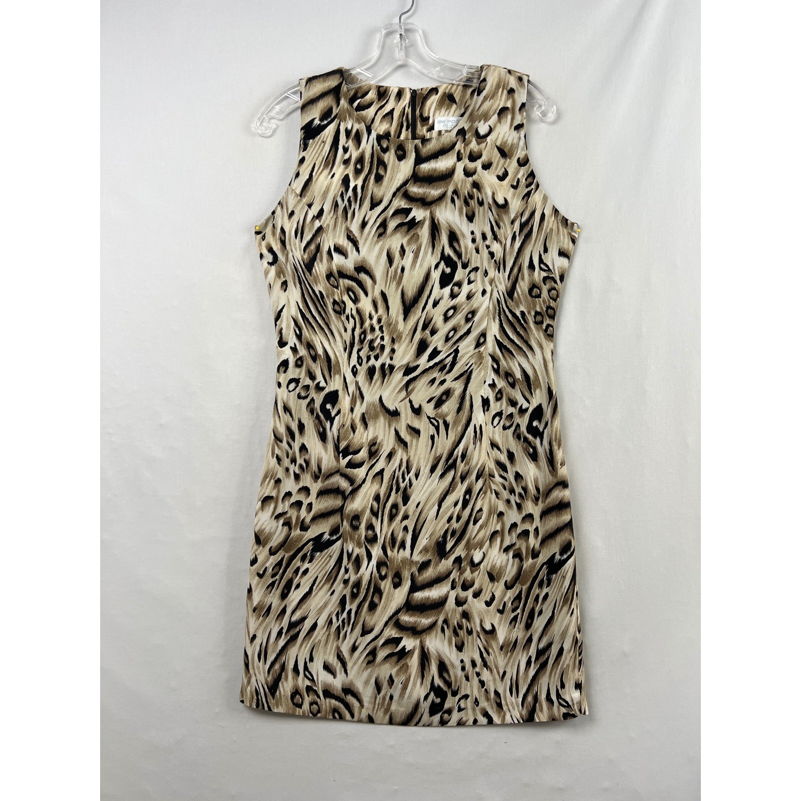 Lew Magram Vintage 90s Shift Dress Women 10 Tan Cheetah Animal Print Sleeveless